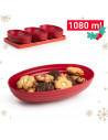Tradineur - Bandeja ovalada decorativa para navidad - Fabricado en España - Capacidad 1080 ml - 5 x 16 x 24 cm - Color Granate