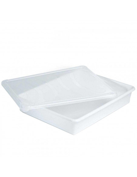 Tradineur - Bandeja almacenamiento con tapa para frigorífico - 3 litros - 6,5 x 34 x 27 cm - Transparente