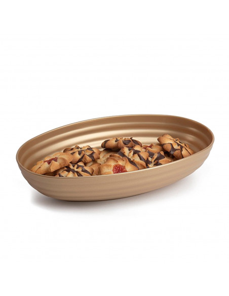 Tradineur - Bandeja ovalada para decoracion de navidad - Fabricado en España - Capacidad 1080 ml - 5 x 16 x 24 cm - Color Dorado