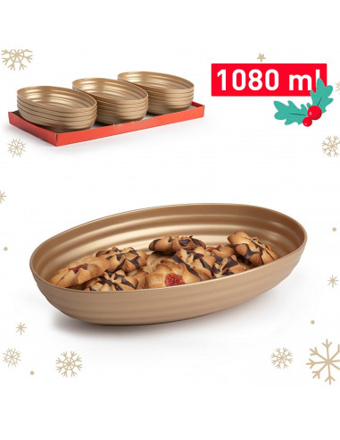 Tradineur - Bandeja ovalada para decoracion de navidad - Fabricado en España - Capacidad 1080 ml - 5 x 16 x 24 cm - Color Dorado