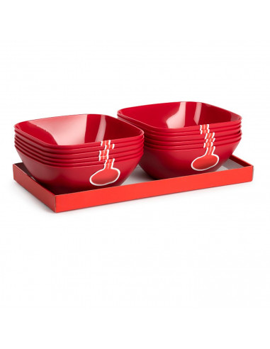 Tradineur - Bowl cuadrado decorativo para navidad - Fabricado en España - Capacidad 1,8 L - 8 x 20 x 20 cm - Color Granate