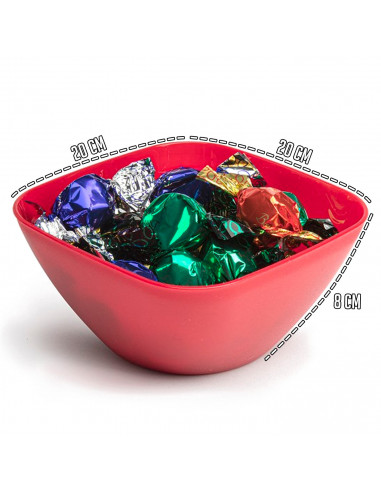 Tradineur - Bowl cuadrado decorativo para navidad - Fabricado en España - Capacidad 1,8 L - 8 x 20 x 20 cm - Color Granate