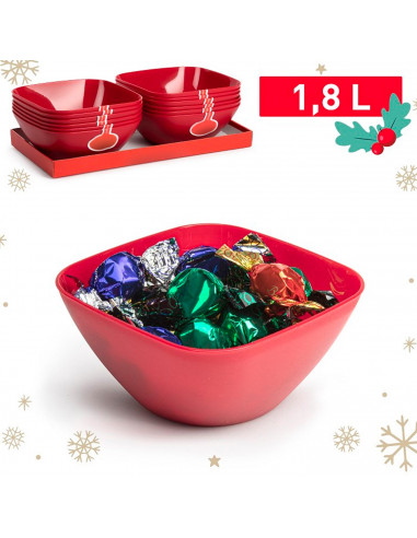 Tradineur - Bowl cuadrado decorativo para navidad - Fabricado en España - Capacidad 1,8 L - 8 x 20 x 20 cm - Color Granate