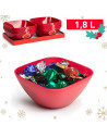 Tradineur - Bowl cuadrado decorativo para navidad - Fabricado en España - Capacidad 1,8 L - 8 x 20 x 20 cm - Color Granate