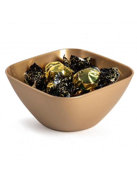 Tradineur - Bowl cuadrado decorativo para navidad - Fabricado en España - Capacidad 1,8 L - 8 x 20 x 20 cm - Color Dorado