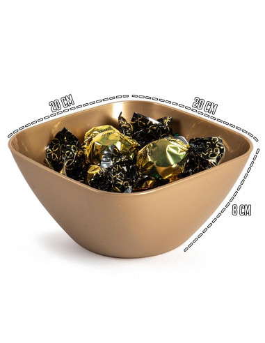 Tradineur - Bowl cuadrado decorativo para navidad - Fabricado en España - Capacidad 1,8 L - 8 x 20 x 20 cm - Color Dorado