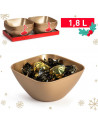 Tradineur - Bowl cuadrado decorativo para navidad - Fabricado en España - Capacidad 1,8 L - 8 x 20 x 20 cm - Color Dorado