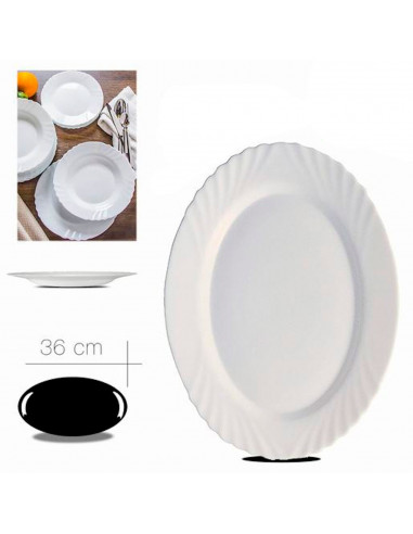 Tradineur - Fuente de color blanco con forma ovalada, de 36 x 5 x 26 cm. Recipiente para servir comidas de aspecto clasico de vi