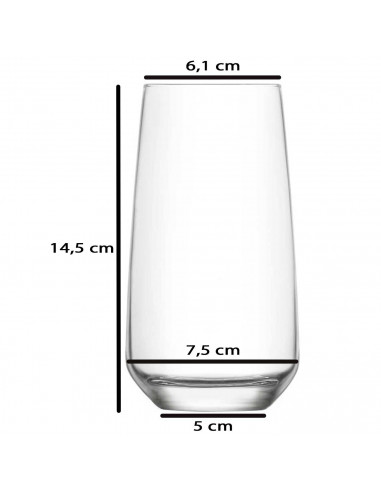 Tradineur - Set de 6 vasos altos de cristal "Lal", base gruesa, resistentes, aptos para lavavajillas, refrescos, agua, bebidas,