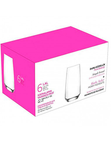 Tradineur - Set de 6 vasos altos de cristal "Lal", base gruesa, resistentes, aptos para lavavajillas, refrescos, agua, bebidas,
