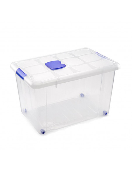 Caja de plástico transparente de 35,5 x 58 x 39 cm, con capacidad de 55 litros, Contenedor de plástico para almacenamiento con t