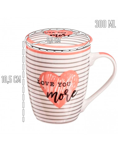 Tradineur - Taza de cerámica para té con filtro de acero inoxidable y tapa, mantiene caliente la infusión (I Love You, 300 ml, m