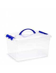 Tradineur - Caja de plástico transparente de 34 x 18 x 27 cm, con capacidad de 12 litros, Contenedor de plástico para almacenami