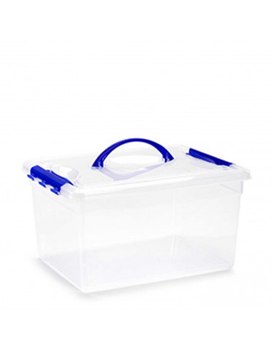 Tradineur - Caja de plástico transparente de 34 x 18 x 27 cm, con capacidad de 12 litros, Contenedor de plástico para almacenami