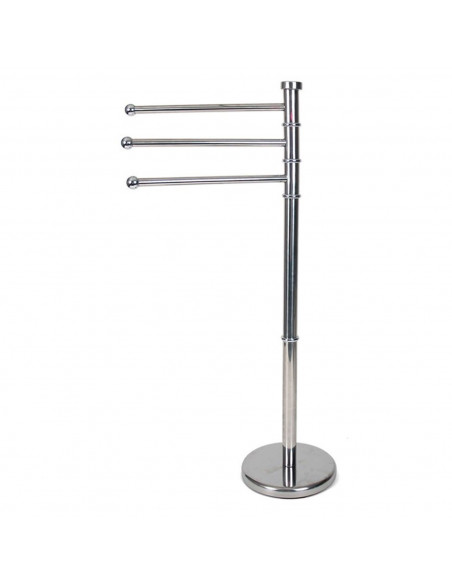 Tradineur - Toallero de pie metálico con 3 barras, base redonda, soporte para toallas, accesorios de baño, aseo (Gris, 85 x 22 c