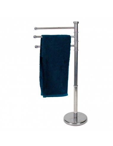 Tradineur - Toallero de pie metálico con 3 barras, base redonda, soporte para toallas, accesorios de baño, aseo (Gris, 85 x 22 c