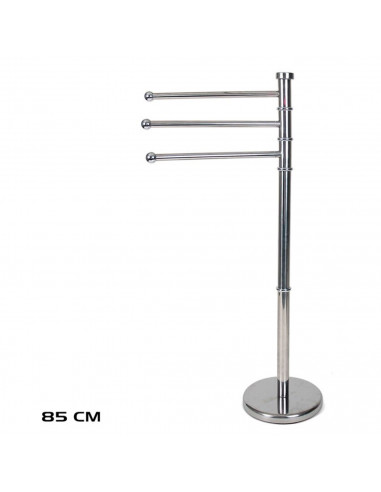 Tradineur - Toallero de pie metálico con 3 barras, base redonda, soporte para toallas, accesorios de baño, aseo (Gris, 85 x 22 c