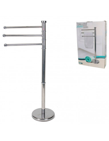 Tradineur - Toallero de pie metálico con 3 barras, base redonda, soporte para toallas, accesorios de baño, aseo (Gris, 85 x 22 c