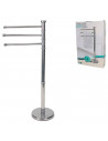 Tradineur - Toallero de pie metálico con 3 barras, base redonda, soporte para toallas, accesorios de baño, aseo (Gris, 85 x 22 c