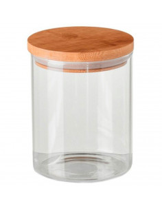 Tradineur - Tarro de vidrio de borosilicato con tapa de madera de bambú, bote, frasco, recipiente para café, pasta, galletas, le