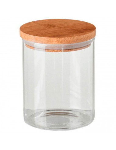 Tradineur - Tarro de vidrio de borosilicato con tapa de madera de bambú, bote, frasco, recipiente para café, pasta, galletas, le