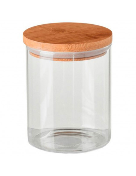 Tradineur - Tarro de vidrio de borosilicato con tapa de madera de bambú, bote, frasco, recipiente para café, pasta, galletas, le