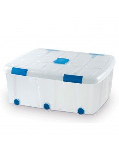 Tradineur - Caja de plástico transparente de 32,5 x 77 x 59 cm, con capacidad de 100 litros, Contenedor de plástico para almacen