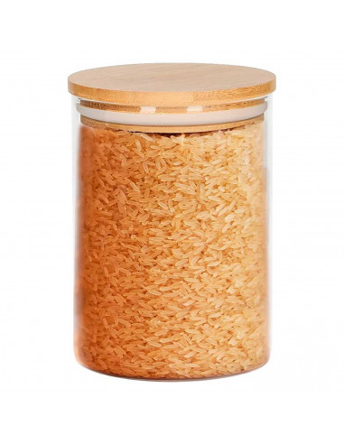 Tradineur - Tarro de vidrio borosilicato con tapa de madera de bambú, bote, frasco, recipiente para café, pasta, galletas, legum