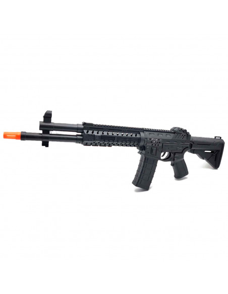 Tradineur - Rifle de asalto con fricción y sonido - Fabricado en plástico - Ideal para complementar un disfraz de soldado o poli
