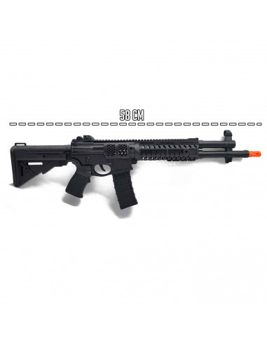 Tradineur - Rifle de asalto con fricción y sonido - Fabricado en plástico - Ideal para complementar un disfraz de soldado o poli