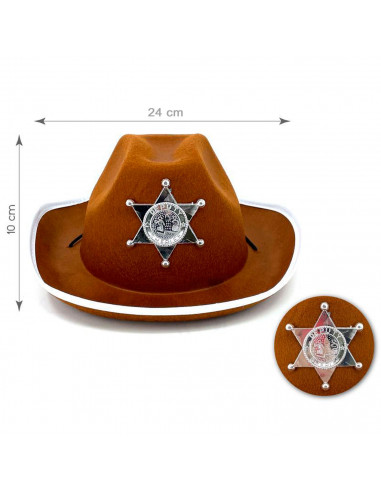 Tradineur - Sombrero vaquero de sheriff infantil - Fabricado en poliéster - Complemento para carnaval, halloween, fiestas y cele