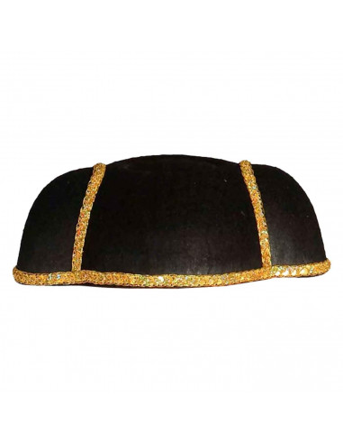 Tradineur - Montera de torero negro con detalles dorados - Fabricado en fieltro - Complemento para carnaval, halloween, fiestas
