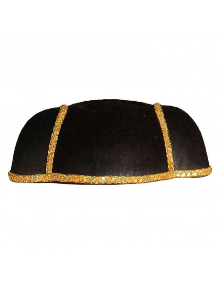 Tradineur - Montera de torero negro con detalles dorados - Fabricado en fieltro - Complemento para carnaval, halloween, fiestas Tradineur - Montera de torero negro con detalles dorados - Fabricado en fieltro - Complemento para carnaval, halloween, fiestas