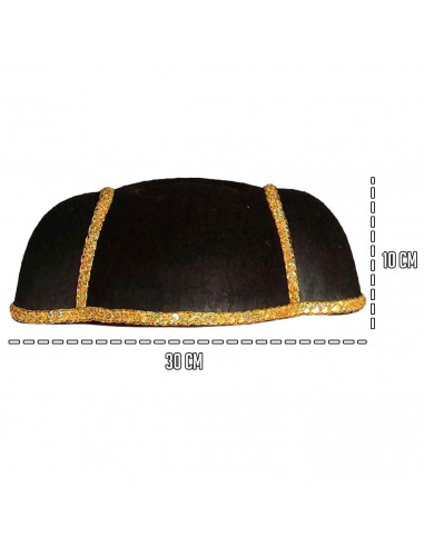 Tradineur - Montera de torero negro con detalles dorados - Fabricado en fieltro - Complemento para carnaval, halloween, fiestas