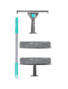 Tradineur - Set de limpiacristales con 2 escobillas de goma, 2 almohadillas de microfibra y mango telescópico, limpieza de venta