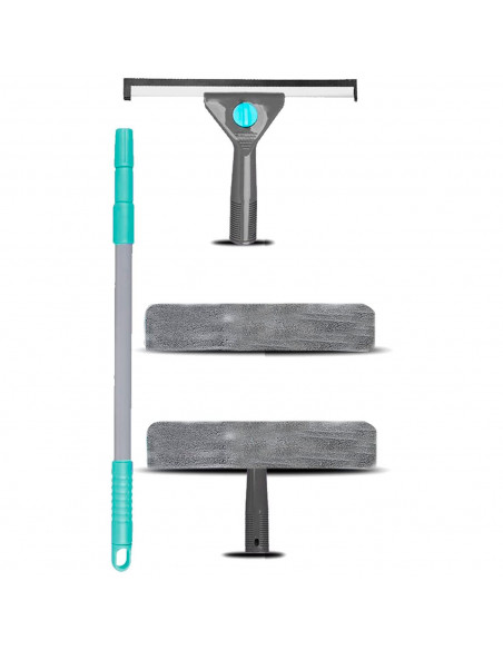Tradineur - Set de limpiacristales con 2 escobillas de goma, 2 almohadillas de microfibra y mango telescópico, limpieza de venta