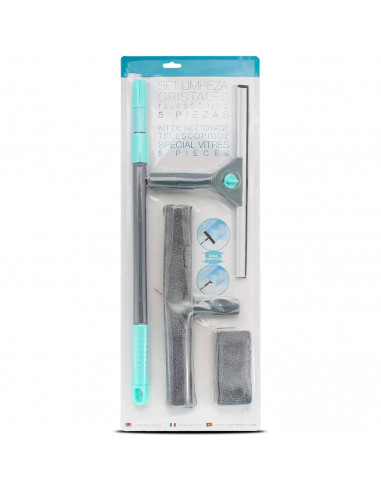 Tradineur - Set de limpiacristales con 2 escobillas de goma, 2 almohadillas de microfibra y mango telescópico, limpieza de venta