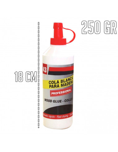Tradineur - Cola blanca para madera - Capacidad de 250 gr - Ideal para pegar: Madera, chapado, conglomerado, cuero, tejido, corc