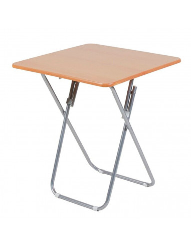 Tradineur - Mesa auxiliar plegable de madera y estructura metálica, 60 x 60 cm, patas tubulares, mesa portátil multiusos, jardín
