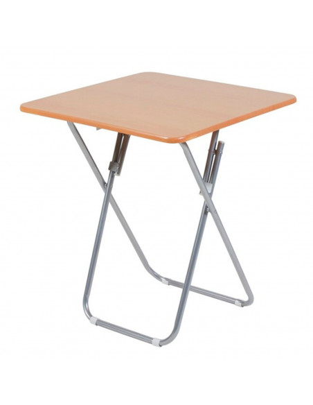 Tradineur - Mesa auxiliar plegable de madera y estructura metálica, 60 x 60 cm, patas tubulares, mesa portátil multiusos, jardín Tradineur - Mesa auxiliar plegable de madera y estructura metálica, 60 x 60 cm, patas tubulares, mesa portátil multiusos, jardín