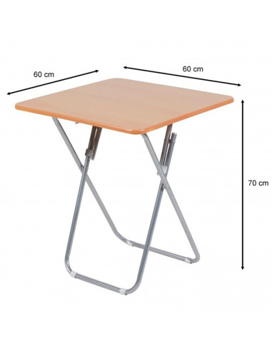 Tradineur - Mesa auxiliar plegable de madera y estructura metálica, 60 x 60 cm, patas tubulares, mesa portátil multiusos, jardín
