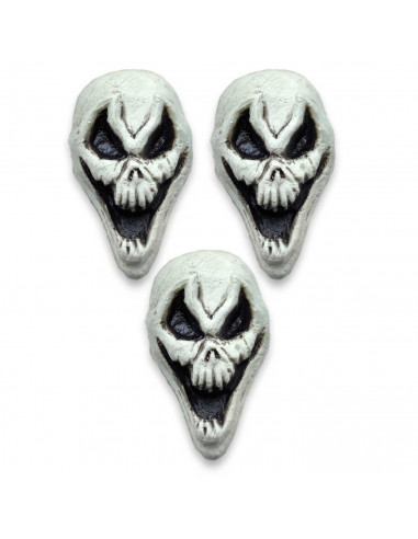 Tradineur - Pack de 3 Cráneos siniestro para Halloween - Fabricado en plástico - Adorno para decoración - 15 x 8,5 x 6 cm - Colo