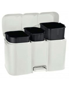 Cubo para basura triple con tapa y pedal de color blanco de 41,5 x 59,5 x 30 cm con capacidad de 40 litros. Pequeño contenedor e