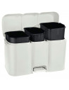 Cubo para basura triple con tapa y pedal de color blanco de 41,5 x 59,5 x 30 cm con capacidad de 40 litros. Pequeño contenedor e