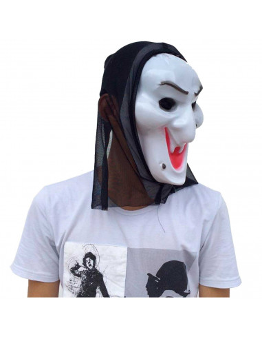Tradineur - Máscara de bruja de color blanco - Fabricado en plástico - Complemento para disfraces de Halloween, carnaval - 28 x