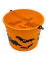 Tradineur - Cubo con decoración de murciélago para Halloween - Fabricado en plástico - Adorno para decoración - 15 x 20 cm - Col