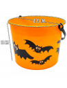 Tradineur - Cubo con decoración de murciélago para Halloween - Fabricado en plástico - Adorno para decoración - 15 x 20 cm - Col