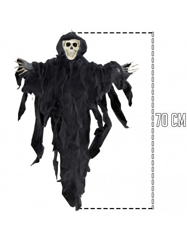 Tradineur - Esqueleto colgante con capucha para Halloween - Fabricado en plástico - Adorno para decoración - 70 x 12 x 10 cm - C