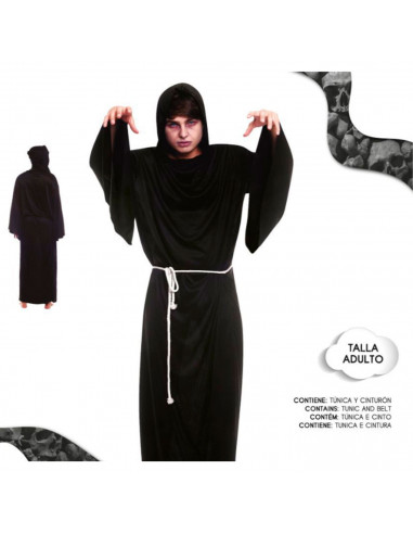 Tradineur - Túnica con capucha y cinturón, disfraz de monje, fraile medieval, fibra sintética, carnaval, halloween, cosplay, adu