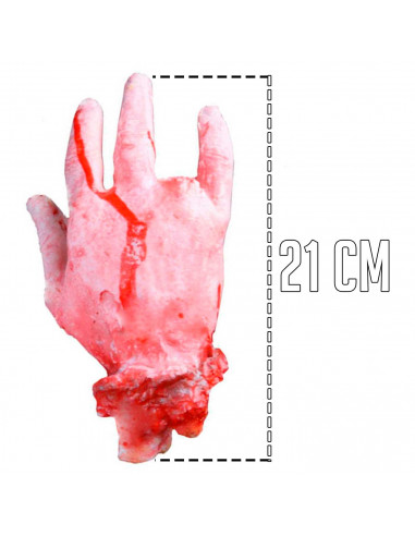 Tradineur - Mano cortado sangriento para Halloween - Fabricado en plástico - Adorno para decoración - 21 x 10 x 4,5 cm - Color p